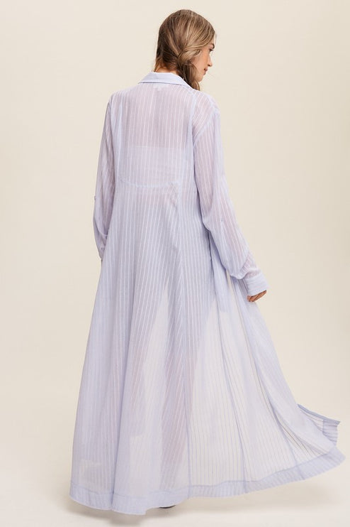 Beautiful Elegant Sheer Long Button Down Jacket Shirt Maxi Dress - Accessoriesforever