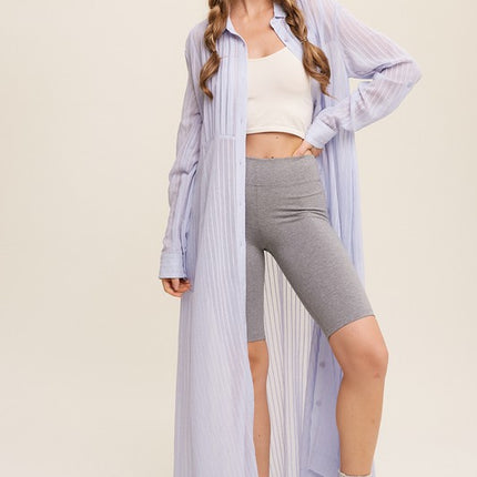 Beautiful Elegant Sheer Long Button Down Jacket Shirt Maxi Dress