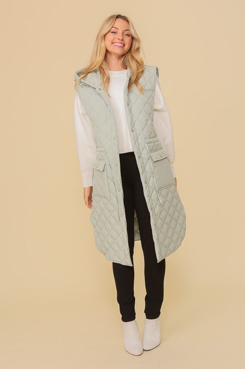 Stylish Oversized Quilted Midi Fashion Vest Jacket