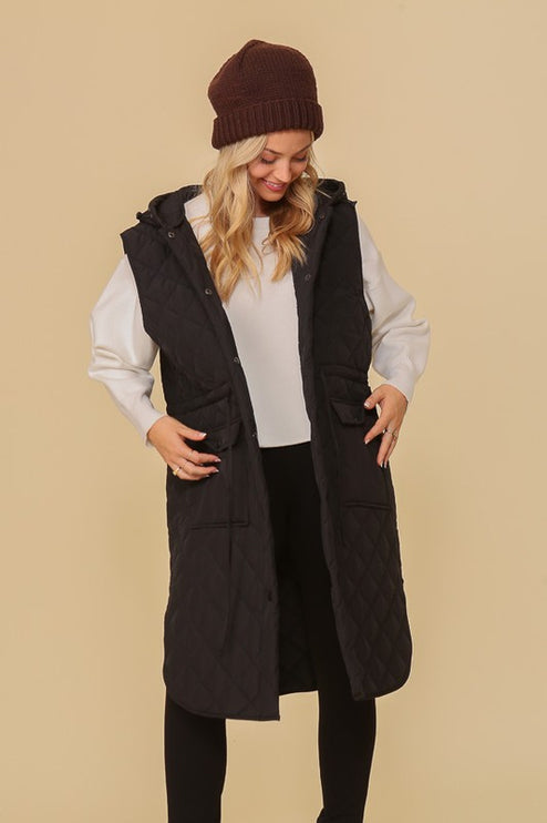 Stylish Oversized Quilted Midi Fashion Vest Jacket