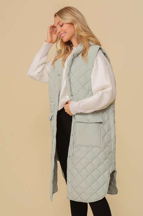 Stylish Oversized Quilted Midi Fashion Vest Jacket