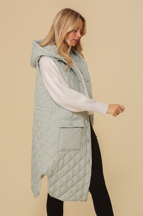 Stylish Oversized Quilted Midi Fashion Vest Jacket