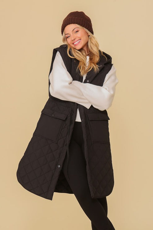 Stylish Oversized Quilted Midi Fashion Vest Jacket