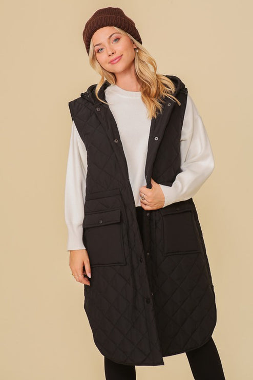 Stylish Oversized Quilted Midi Fashion Vest Jacket