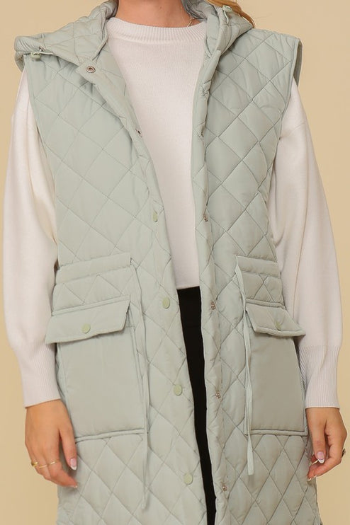 Stylish Oversized Quilted Midi Fashion Vest Jacket