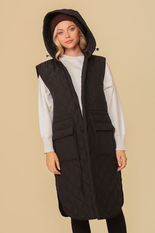 Stylish Oversized Quilted Midi Fashion Vest Jacket