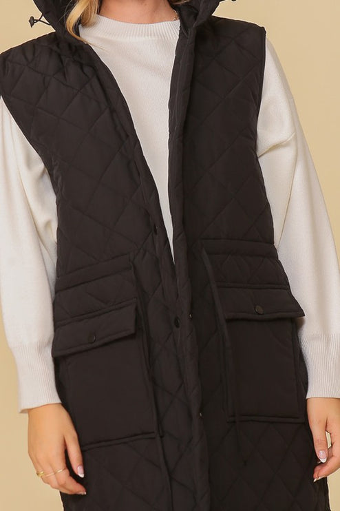 Stylish Oversized Quilted Midi Fashion Vest Jacket