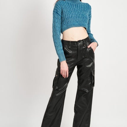 Stylish Solid Soft Turtleneck Cable Knit Crop Fashion Top Sweater - Accessoriesforever