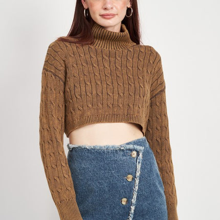 Stylish Solid Soft Turtleneck Cable Knit Crop Fashion Top Sweater - Accessoriesforever