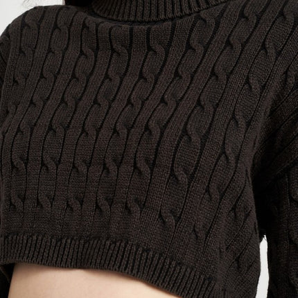 Stylish Solid Soft Turtleneck Cable Knit Crop Fashion Top Sweater - Accessoriesforever