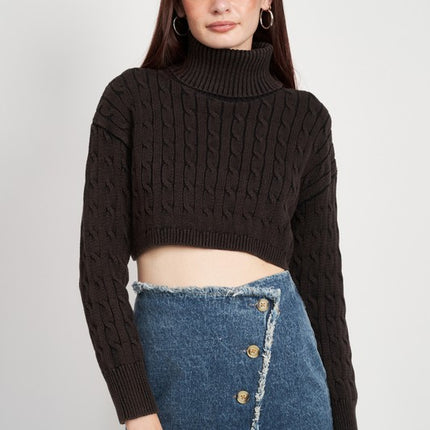 Stylish Solid Soft Turtleneck Cable Knit Crop Fashion Top Sweater - Accessoriesforever