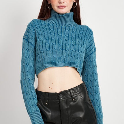 Stylish Solid Soft Turtleneck Cable Knit Crop Fashion Top Sweater - Accessoriesforever