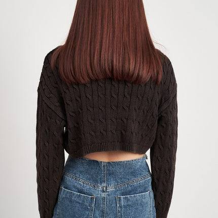 Stylish Solid Soft Turtleneck Cable Knit Crop Fashion Top Sweater - Accessoriesforever
