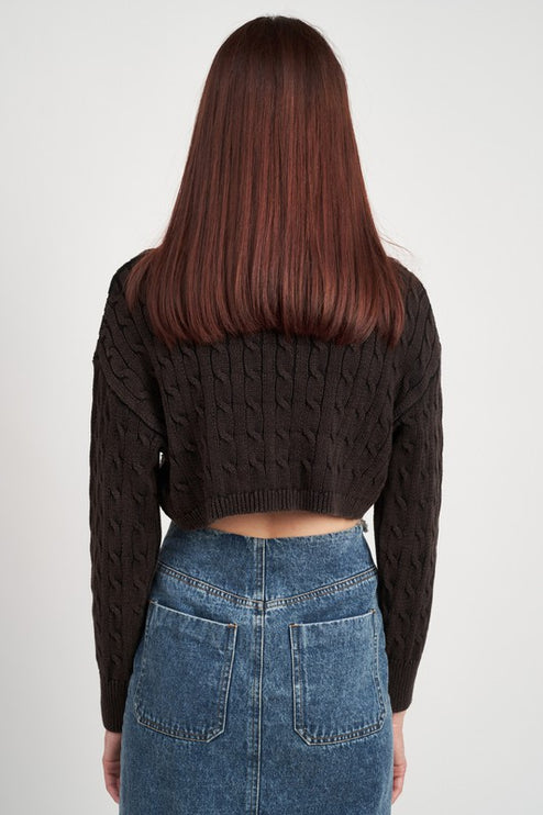 Stylish Solid Soft Turtleneck Cable Knit Crop Fashion Top Sweater