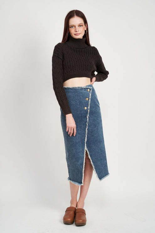 Stylish Solid Soft Turtleneck Cable Knit Crop Fashion Top Sweater - Accessoriesforever