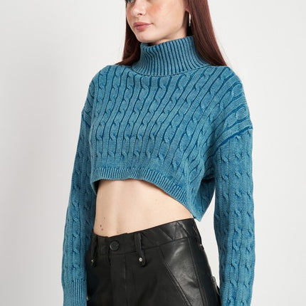Stylish Solid Soft Turtleneck Cable Knit Crop Fashion Top Sweater - Accessoriesforever