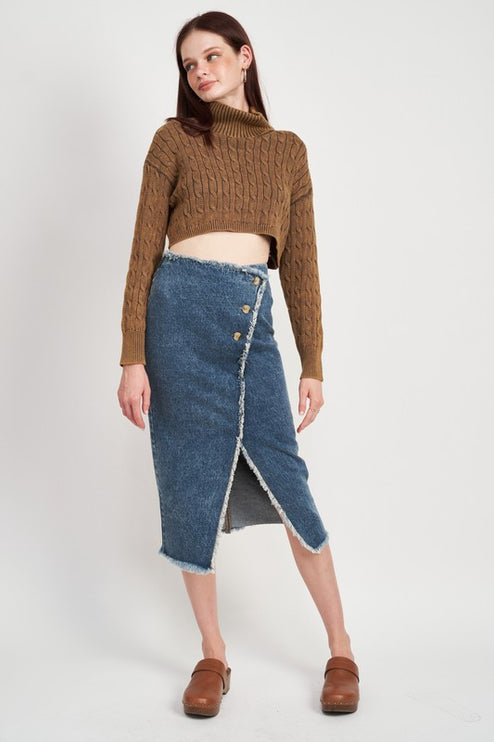 Stylish Solid Soft Turtleneck Cable Knit Crop Fashion Top Sweater - Accessoriesforever
