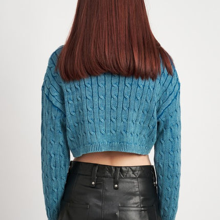 Stylish Solid Soft Turtleneck Cable Knit Crop Fashion Top Sweater - Accessoriesforever