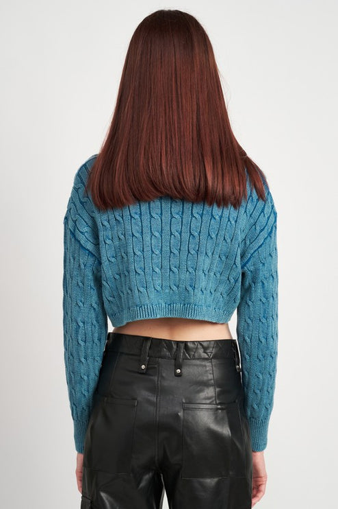 Stylish Solid Soft Turtleneck Cable Knit Crop Fashion Top Sweater