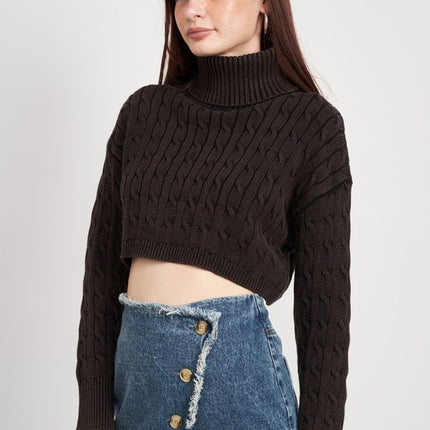 Stylish Solid Soft Turtleneck Cable Knit Crop Fashion Top Sweater - Accessoriesforever
