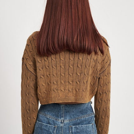 Stylish Solid Soft Turtleneck Cable Knit Crop Fashion Top Sweater - Accessoriesforever