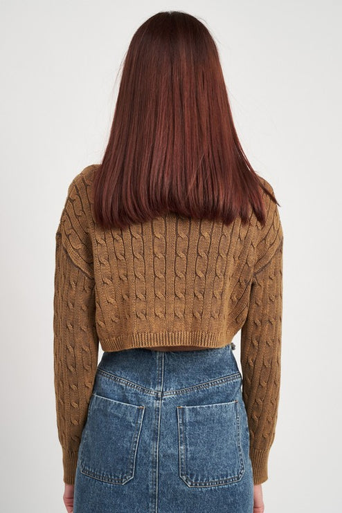 Stylish Solid Soft Turtleneck Cable Knit Crop Fashion Top Sweater - Accessoriesforever