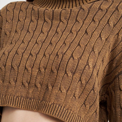 Stylish Solid Soft Turtleneck Cable Knit Crop Fashion Top Sweater - Accessoriesforever