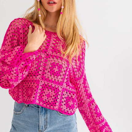 Cute Long Sleeve Fashion Crochet Crop Top Sweater