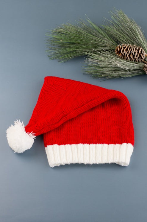 Festive Soft Knit Fluffy Pom-Pom Santa Fashion Beanie Hat