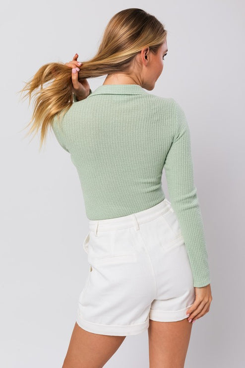 Classic Solid Versatile Long Sleeve Collared Top Bodysuit