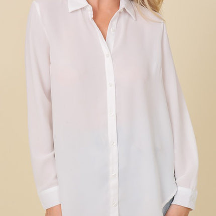 Classic Trendy Solid Long Sleeve Button Down Chiffon Blouse Shirt