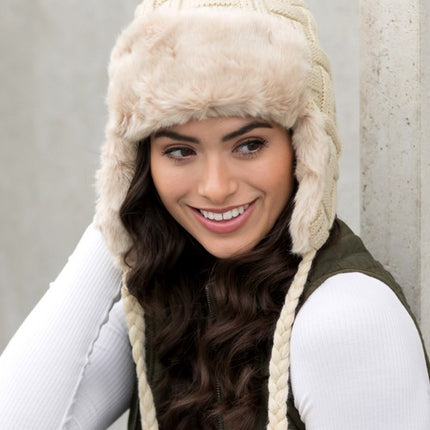 Cozy Warm Knitted Cable Weave Pom Fashion Trapper Hat - Accessoriesforever