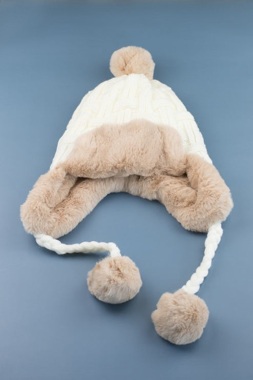 Cozy Warm Knitted Cable Weave Pom Fashion Trapper Hat - Accessoriesforever