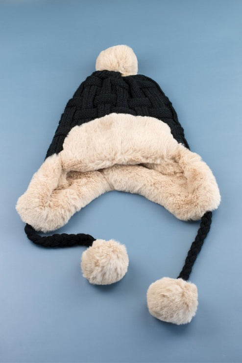 Cozy Warm Knitted Cable Weave Pom Fashion Trapper Hat - Accessoriesforever