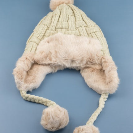Cozy Warm Knitted Cable Weave Pom Fashion Trapper Hat - Accessoriesforever