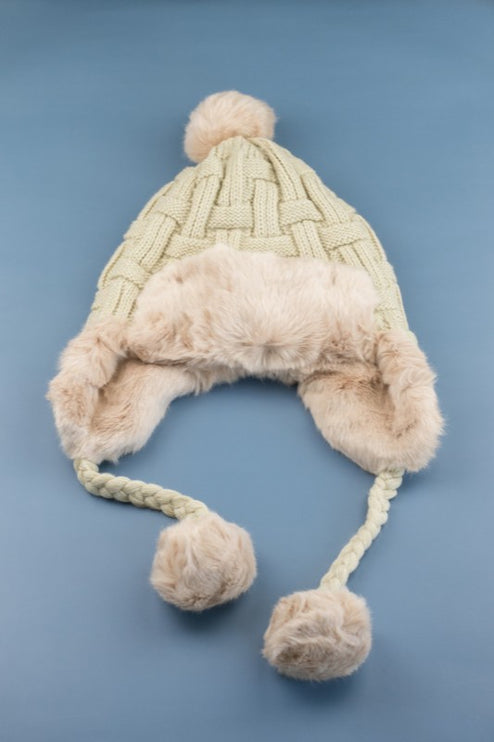 Cozy Warm Knitted Cable Weave Pom Fashion Trapper Hat - Accessoriesforever
