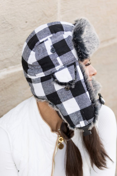 Cozy Warm Buffalo Plaid Plush Fashion Trapper Hat