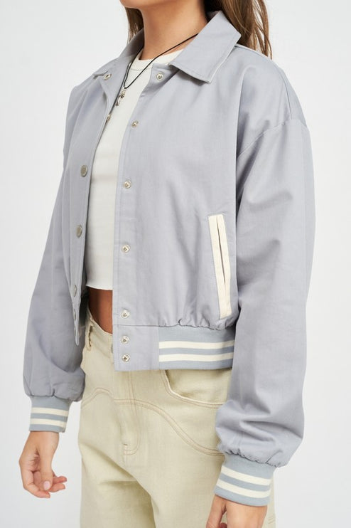 Classic Causal Stylish Fashion Outwear Collared Bomber Jacket