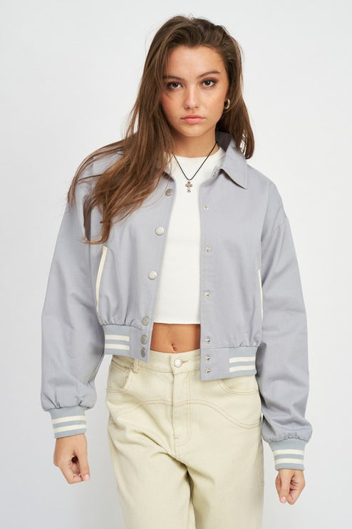 Classic Causal Stylish Fashion Outwear Collared Bomber Jacket