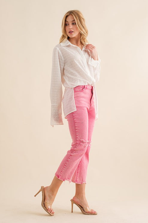 Studded Rhinestone Distressed Knee Edge Stretch High Rise Denim Jeans - Accessoriesforever