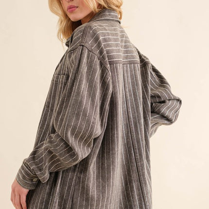 Causal Fashion Sparkling Stone Stripe Denim Shirt Jacket