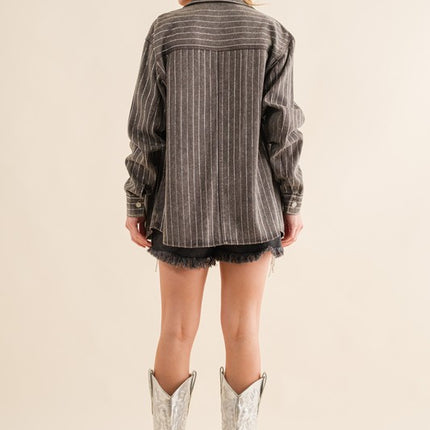 Causal Fashion Sparkling Stone Stripe Denim Shirt Jacket