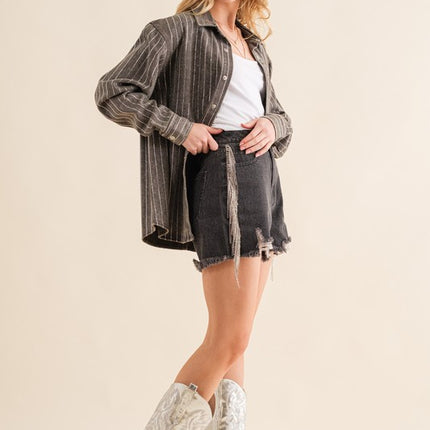 Causal Fashion Sparkling Stone Stripe Denim Shirt Jacket