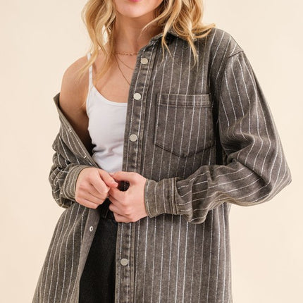Causal Fashion Sparkling Stone Stripe Denim Shirt Jacket