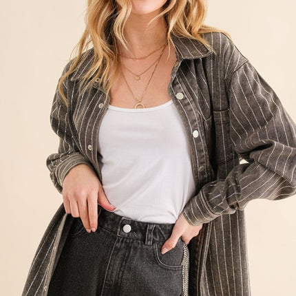 Causal Fashion Sparkling Stone Stripe Denim Shirt Jacket