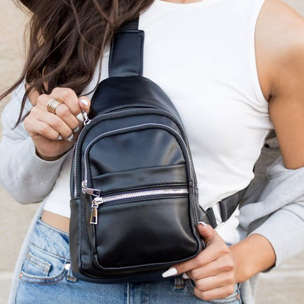 Classic Stylish Fashion Vegan Leather Nylon Sling Bag - Accessoriesforever