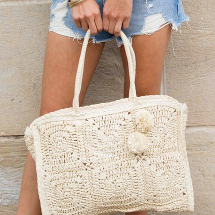 Straw Traveler Tote with Zipper Closure and Spacious Interior Pockets - Accessoriesforever