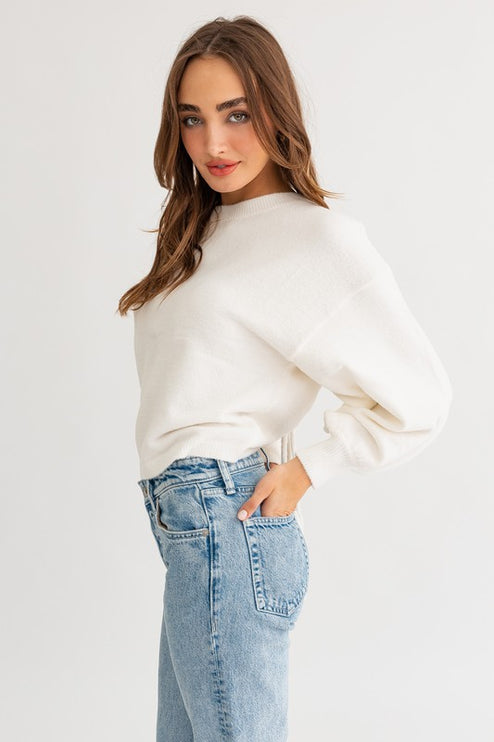 Cute Cozy Back Rouching Fuzzy Long Sleeve Cropped Sweater