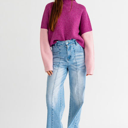 Stylish Comfy Color Block Long Sleeve Oversized Sweater