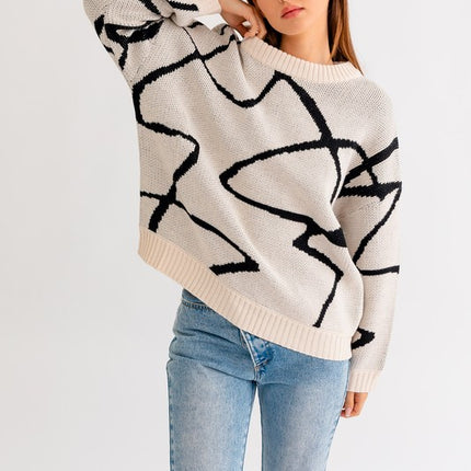 Chic Stylish Abstract Pattern Oversized Fashion Top Sweater